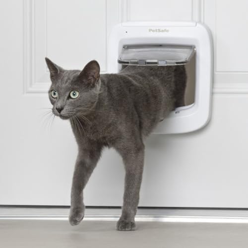 PetSafe Mikrochip-Katzenklappe - Außen- oder Innentür für Katzen - RFID-Zugang für bis zu 40 Haustiere - 4 Verschlussoptionen, Wetterfest, Einfache DIY Montage - Weiß