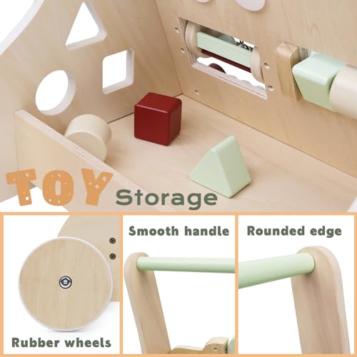 image for PairPear Wooden Baby Walker with Wheels, Baby Sit-to-Stand Baby Walker