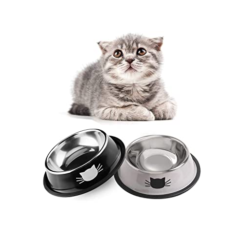 Katzennäpfe,2 Stück Futternapf Katze, Futternapf Katze Set,fressnäpfe Katzen doppel,Futterschüssel Katze,Wasser Fütterung Schüssel,Fressnäpfe für Katzen Edelstahl