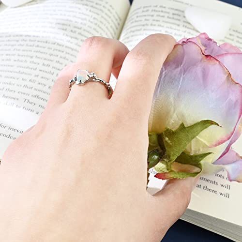 925 Sterling Silver Opal Rings For Women Heart Shaped Opal Rings Adjustable Rings Size 5-10 Birthstone Promising Rings For Her Opal Jewelry For Women Girls #TOP1