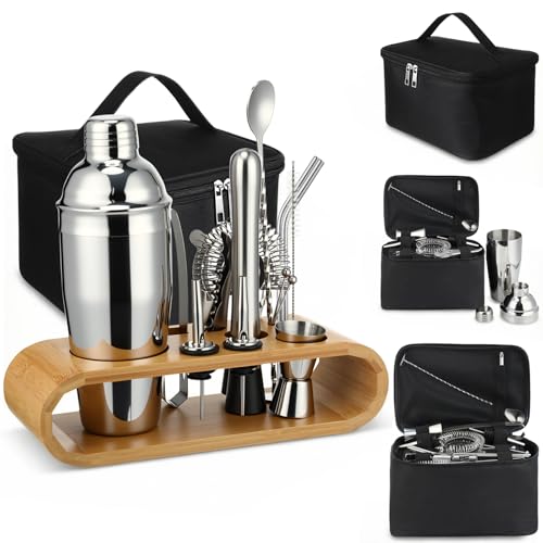 Widecook Travel Bartender Kit Cocktail Shaker Set with Portable Bag