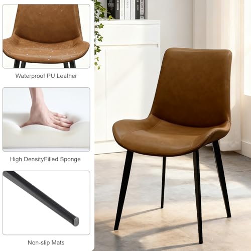 Image of Modern Dining Chairs Set of 4, PU Leather Dining Room Chairs, Upholstered Kitchen Chairs with Ergonomic Backrest & Sturdy Metal Legs, Perfect for Dining Room, Living Room, Brown