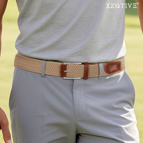 Image of XZQTIVE Braided Stretch Belt Mens Gift Elastic Woven Belt for Golf Casual Pants Shirts Jeans