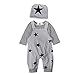 T TALENTBABY Neugeborenes Baumwoll-Outfits Kleidung Strampler, T-Shirt-Oberteile mit Streifen + Latzhose + Hut mit Stern-Stickerei-Body-Overall, Grau, 18-24 Monate