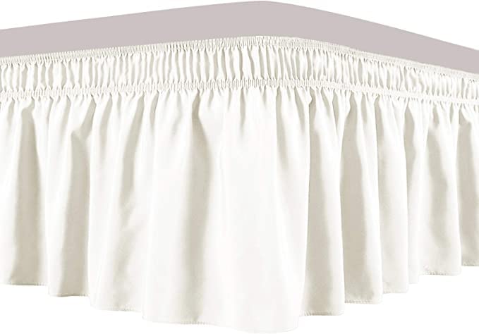 Wrap Around Bed Skirts, Cotton Bedskirt Elastic Dust Ruffle Silky Soft & Wrinkle Free Classic Stylish Look in Your Bedroom (Cream, Full-18'' Drop)