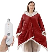 Kozyus Wearable Heated Throw Blanket, Heated Shawl Electric Wrap Poncho with Hood &amp; Pockets for W...