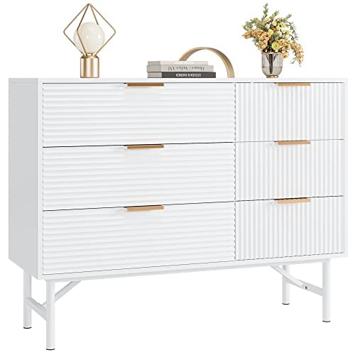Facbotall White Dresser For Bedroom, 6 Drawer Double Dresser With Deep Drawers And Metal Handles, Wood Dressers With Firm Legs, Storage Chest Of Drawers For Living Room #TOP1