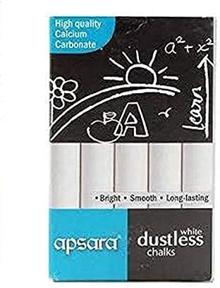 Apsara Dustless Chalks Pack Of 5, White , White