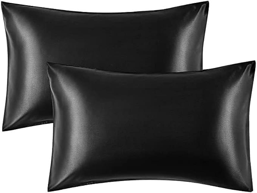 Luxury 2 Pack Zippered Satin Toddler Pillowcaes, 14x 20 Inches, Luxury and Silky Soft Travel Zip Pillow Cases (14x20 Inch (Pack of 2), Black)