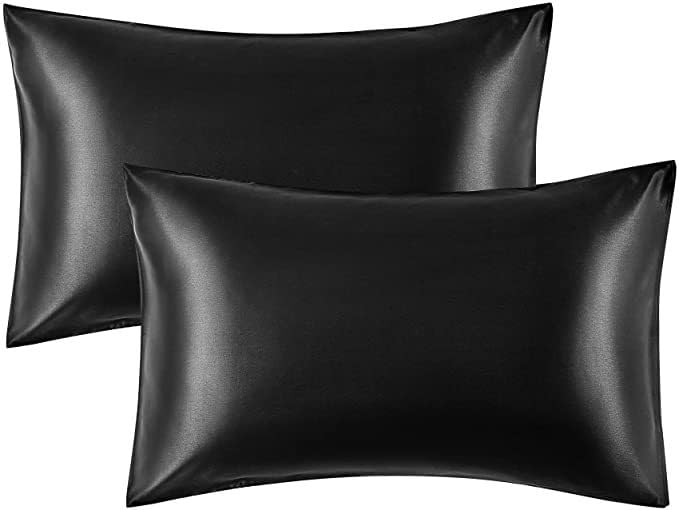 Image of 2 Pack Zippered Satin Pillowcaes, Luxury and Silky Soft Travel Zip Pillow Cases (Queen, Black)