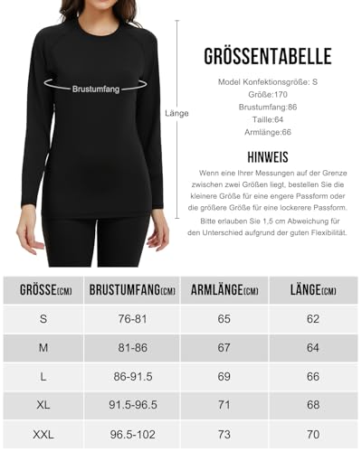 ATTIQOZI 3 Pack Thermounterwäsche Damen Warm Skiunterwäsche Oberteile Damen Innenfleece funktionsunterwäsche Weich Frauen Ski Unterwäsche Kompressions Laufoberteil 3 Schwarz M