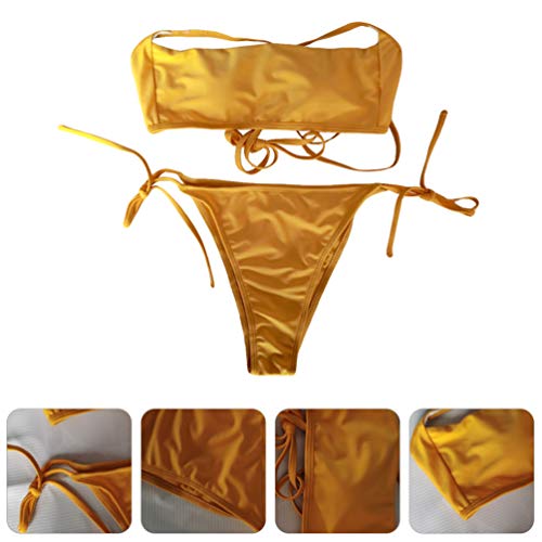 SOIMISS Mulheres Cinta Biquíni Top Maiô Fio Dental Maiô Fissão Swimwear (Amarelo- XL)