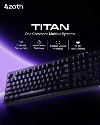 Image of AZOTH Titan Black 108 Keys Gaming Membrane Keyboard, RGB Backlit, Trimode 2.4G Wireless Bluetooth & Wired, Type C Detachable, 2000mAh Battery, Double Injection Keycaps, for PC Mac Laptop Desktop