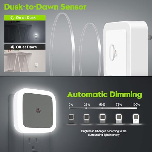 Image of Night Lamp Night Lamp Sensor Light For Bedroom Bed Side Home | Smart Automatic ON /Off Dim LED Lights | Energy Saving 0.5W Lamp | Long Life For Hallway, Stairs, Kitchen, Bathroom (2PC WHITE)