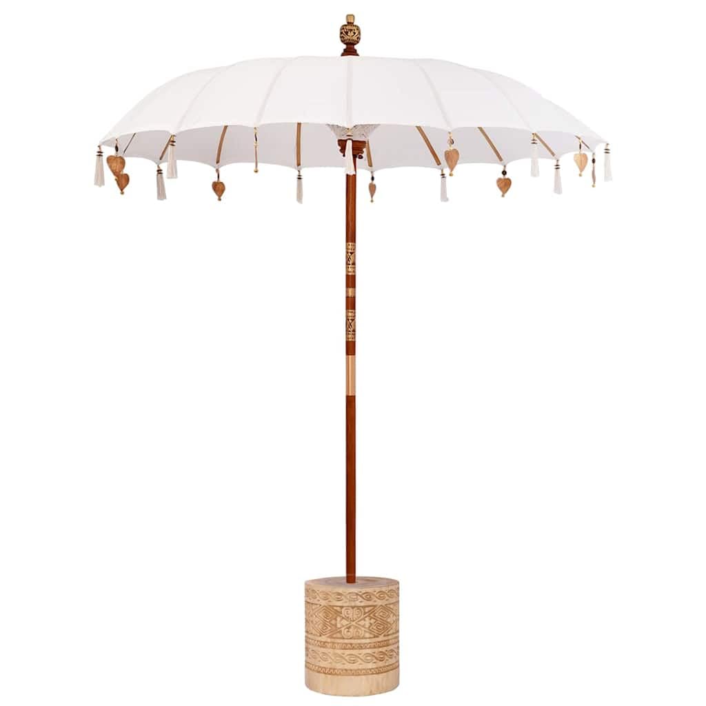 vidaXL Baliński Parasol z Bazą Kremowy 185 x 185 x 260 cm, Ogród i taras, okrągły parasol balijski, cień na zewnątrz, ręcznie robiona osłona, bambusowa nóżka