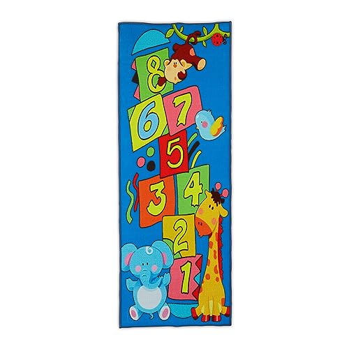 Relaxdays Kinderteppich Hüpfkästchen, Spielteppich mit Tier-Motiv, 179 x 67 cm, Hüpfteppich für...