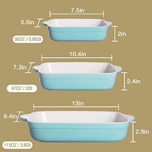 Sweejar Ceramic Baking Dish, Non-Stick Roasting Pan With Handles, Rectangular Lasagna Pan For Cooking, Kitchen, Cake Dinner, Banquet And Daily Use, 13 * 9 Inches, Set Of 3 (Jade) #TOP5