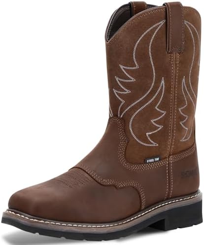 Showave Steel Toe Cowboy Boots for Men Western Square Toe Work Bo...
