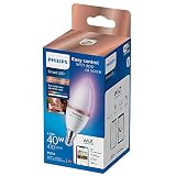 BOMBILLA LED VELA E14 4,9W FULL COLORS 470LM WIFI PHILIPS WIZ. AGREGA LUZ INTELIGENTE A TUS ACCESORIOS CANDELABRA CON UNA BOMBILLA DE VELA A TODO COLOR PHILIPS SMART LED CON UNA BASE E14. ESTA BOMBILLA SE CONECTA A WIZ. ÚSALA CON TU WIFI PARA CONTROLARLA CON LA APLICACIÓN WIZ O CON TU PROPIA VOZ.