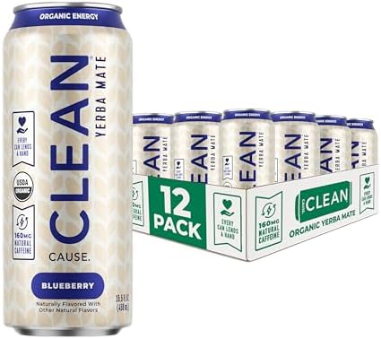 CLEAN Cause Yerba Mate Organic Energy Blueberry Non Carbonated 12 Pack 12oz