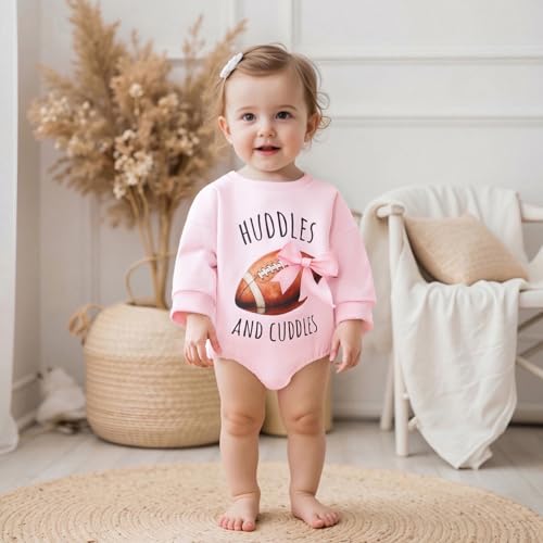 Newborn Baby Football Outfit Girl Huddles and Cuddles Romper Sweatshirt Bubble Bodysuit Infant Fall Clothes3