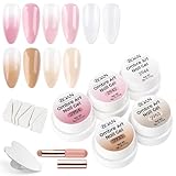 BQAN Patting Gel Polish Kit - Pro Ombre 5 Color Gradient Set with Sponges, Silicone Brush & Palette for French Aura Manicure Salon-Quality DIY Nail Art (Pink White Nude Brown)