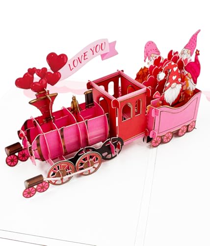 Caughttui 3D Pop Up Valentines Train Card, 3D valentine's day
