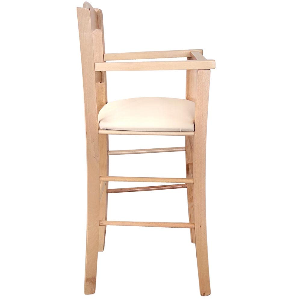 okaffarefatto zimbardi costanza Seggiolone in legno naturale con seduta imbottita in similpelle beige/crema