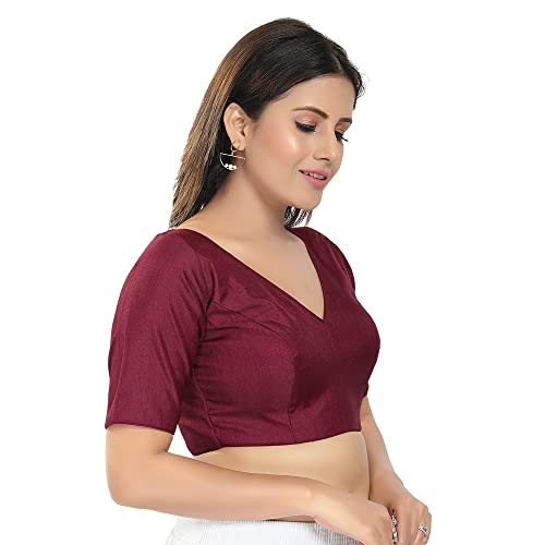 Image of Vamas Women's Silk Padded Self Design Half Sleeve Readymade Saree Blouse (VFJ-140)