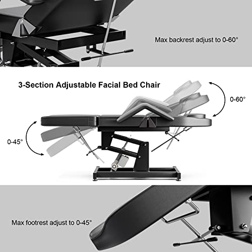 Okakopa Electric Tattoo Chair With Stool, Backrest Footrest Adjustable Esthetician Bed Electric Facial Chair Bed Microblading Spa Facial Chairs For Esthetician (Black + Stool) #TOP2