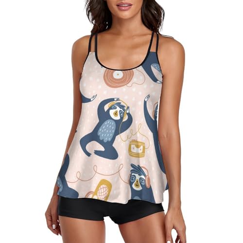 Bikini avec short de garçon et robe de plage tankini ensemble fluide 3 pièces