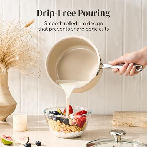 Image of Redchef Nonstick Mini Cookware Set, 8 inchCeramic Fry Pan 2.5Qt Sauce Pan with Lid, Fryingpan & Pots Set, Induction Compatible, Nontoxic, Oven Dishwasher Safe, PTFE & PFOA Free, Beige