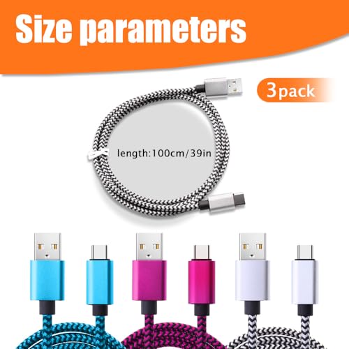WINUERK 3PCS Type C Charger, Braided Charge Cord, 2.4A USB Type C Cable Car Fast Charging Cord, 3.3FT USB C Charger Cable Universal for Samsung A15 5G A14 5G, Google Pixel 8 Pro 8 7a 7 Pro 6 6a