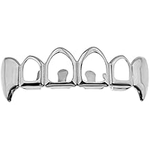 Vampire Fang Grillz Four 4 Open Face Silver Tone Top Row Upper Teeth Hip Hop Dracula Fangs Grills