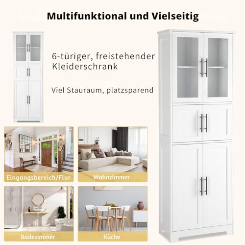 LEADZM Küchenschrank Hochschrank, Vitrinenschrank mit 6 Türen, Buffetschrank für Küche, Wohnzimmer, Esszimmer (6 Türen)