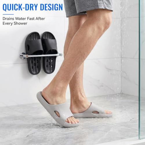 Image of Aoowoll Mens Shower Shoes With Holes Dry Quickly Bath Slippers Womens Non Slip Indoor Home Bedroom Pool Spa Guest College Dorm