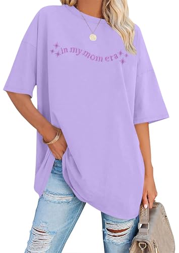 LAZYCHILD in My Mom Era Shirt Women: Oversized Embroidered Mama T-Shirt Mom Life Mother Gifts Tops