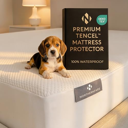 NORTHERNFARE King Size Premium Mattress Protector | 100% Waterproof Tencel Cover | Cooling & Breathable Deep Pocket Mattress Pad King | Noiseless, Hypoallergenic, Soft, Washable Fitted Bed Protector