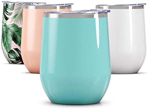 Maars Bev Stainless Steel Stemless Wine Glass Tumbler with Lid, Vacuum Insulated 12 oz Cup | Spill Proof, Travel Friendly, Fun Cocktail Drinkware - Mint