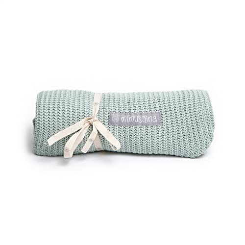 MIMUSELINA Toquilla Bebe Recien Nacido Entretiempo - Manta Punto Bebe para Cuna o para Arroparles en el Carrito - 72 x 65cm - Toquilla Recien Nacido Suave y Ligera - Sage
