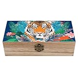 Caja de recuerdos de boda con diseño de tigre tropical, cajas de madera con tapa abatible para guardar recuerdos, pequeñas cajas de madera decorativas para manualidades, joyas y fotos.