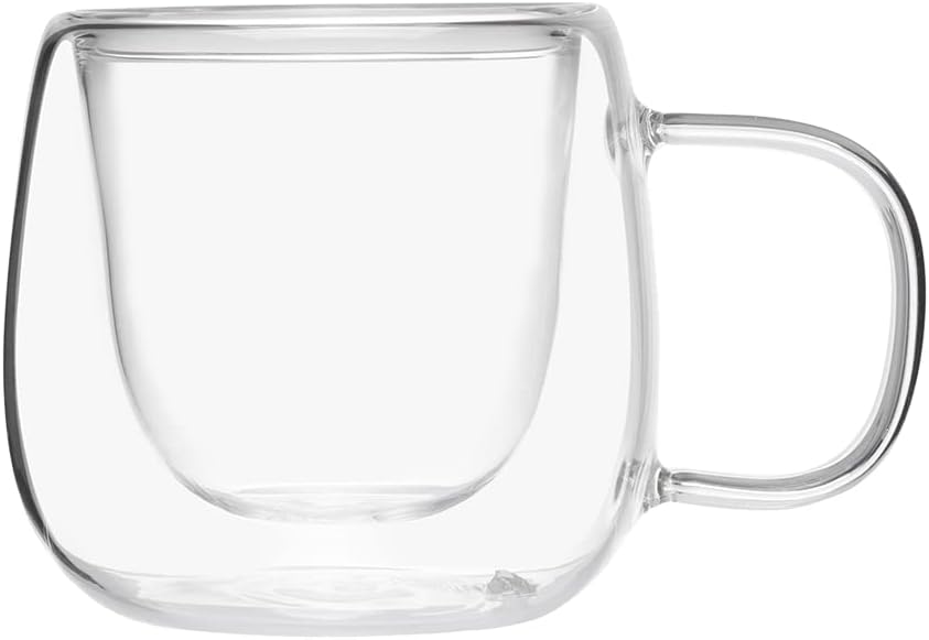 Mimo Style Par de Copos Para Café Parede Dupla Com Alça, Material Vidro Borossilicato de, Capacidade de 80 ml, Resistente, Suporta Altas e Baixas Temperaturas, Não Queima as Mãos