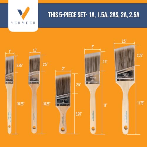Vermeer Paint Brushes 5-Pack Angle Brushes in Assorted Sizes for All Latex and Oil Paints & Stains - Home Improvement - Interior & Exterior Use