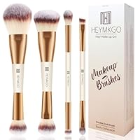 HEYMKGO Makeup Brushes Set, 4Pcs Double-ended Foundation Contour Powder Blush Concealer Eyeshadow Brush Set for Liquid, Cream, Powder for Blending Buffing Professional Face Brush Set Tools(Apricot)