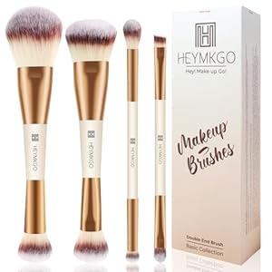 HEYMKGO Makeup Brushes Set, 4Pcs Double-ended Foundation Contour Powder Blush Concealer Eyeshadow Brush Set for Liquid, Cream, Powder for Blending Buffing Professional Face Brush Set Tools(Apricot)