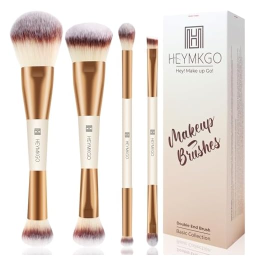 HEYMKGO Brocha para maquillaje 4 pinceles de doble punta 2 en 1 brochas kabuki para maquillaje profesional Brocha para maquillaje en polvo sombra de ojos líquido, en crema, en polvo difuminar Pulir