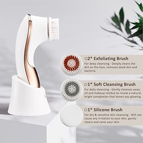 Facial Cleansing Brush, Electric Face Brush Scrubber Rechargeable Facial Exfoliator Ipx-7 Waterproof Spin Cleanser Rotating Spa Machine For Exfoliating, Massaging And Deep Cleansing With 4 Brush Heads #TOP1