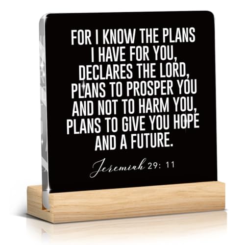 Christian Decor Sign Desk Decor Rustic Motivational Bible Verse Jeremiah 29:11 wall art Black Acrylic For Home Office Living Room Church Kitchen Bedroom Table Shelf Religious Gifts