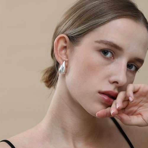 Image of Apsvo Chunky 14K Gold Plated Hoop Earrings for Women, Lightweight Waterdrop Hollow Open Hoops, Hypoallergenic Dupes Earrings