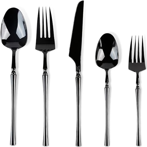 Infinity Flatware Deluxe Black Combo - 40 Count | Premium Disposable Plastic Cutlery Set with 8 Dinner Forks, 8 Salad Forks, 8 Knives, 8 Soup Spoons, and 8 Teaspoons
